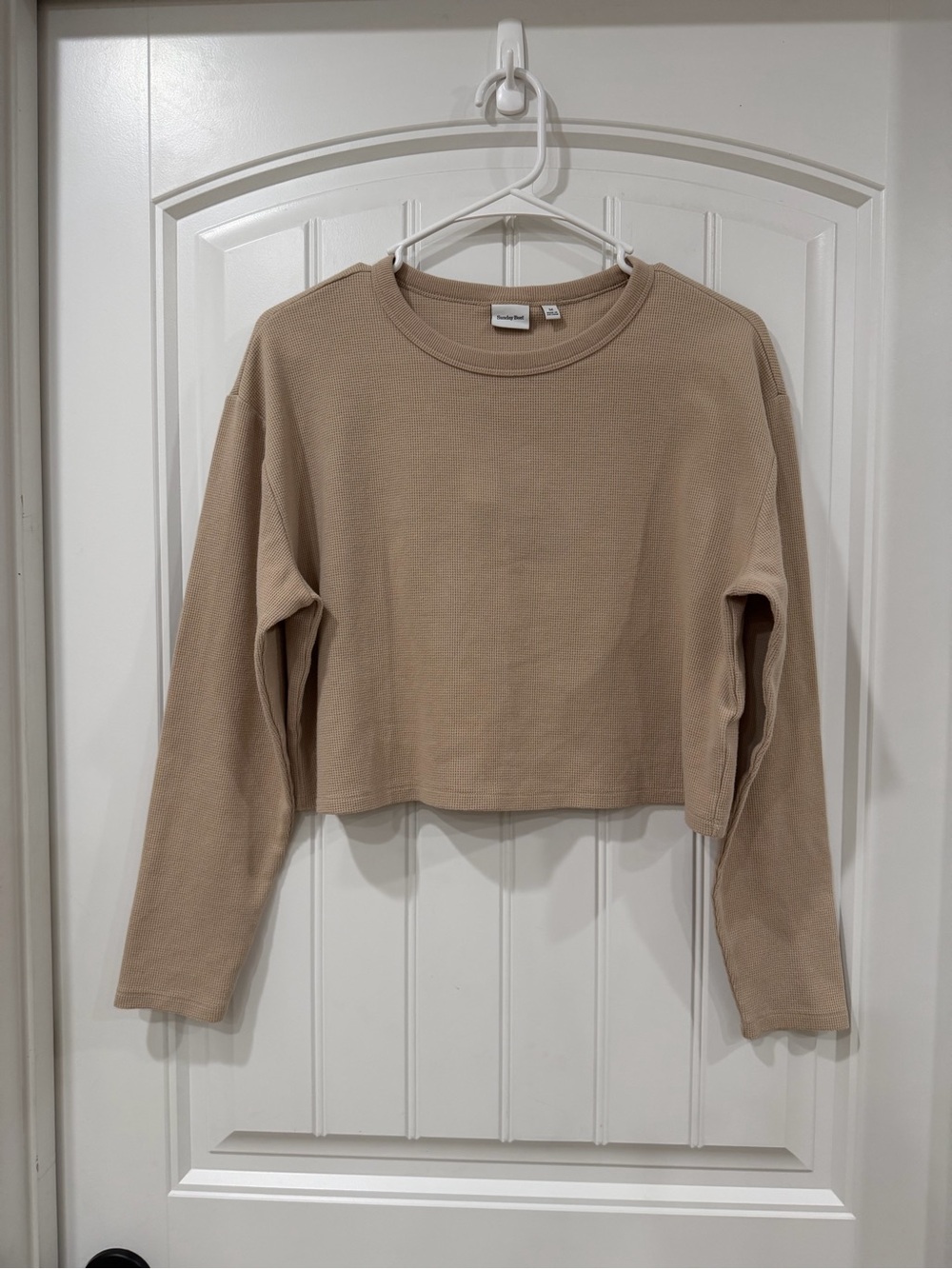 Sunday Best Aritzia Cropped Crewneck Waffle Tee in Beige